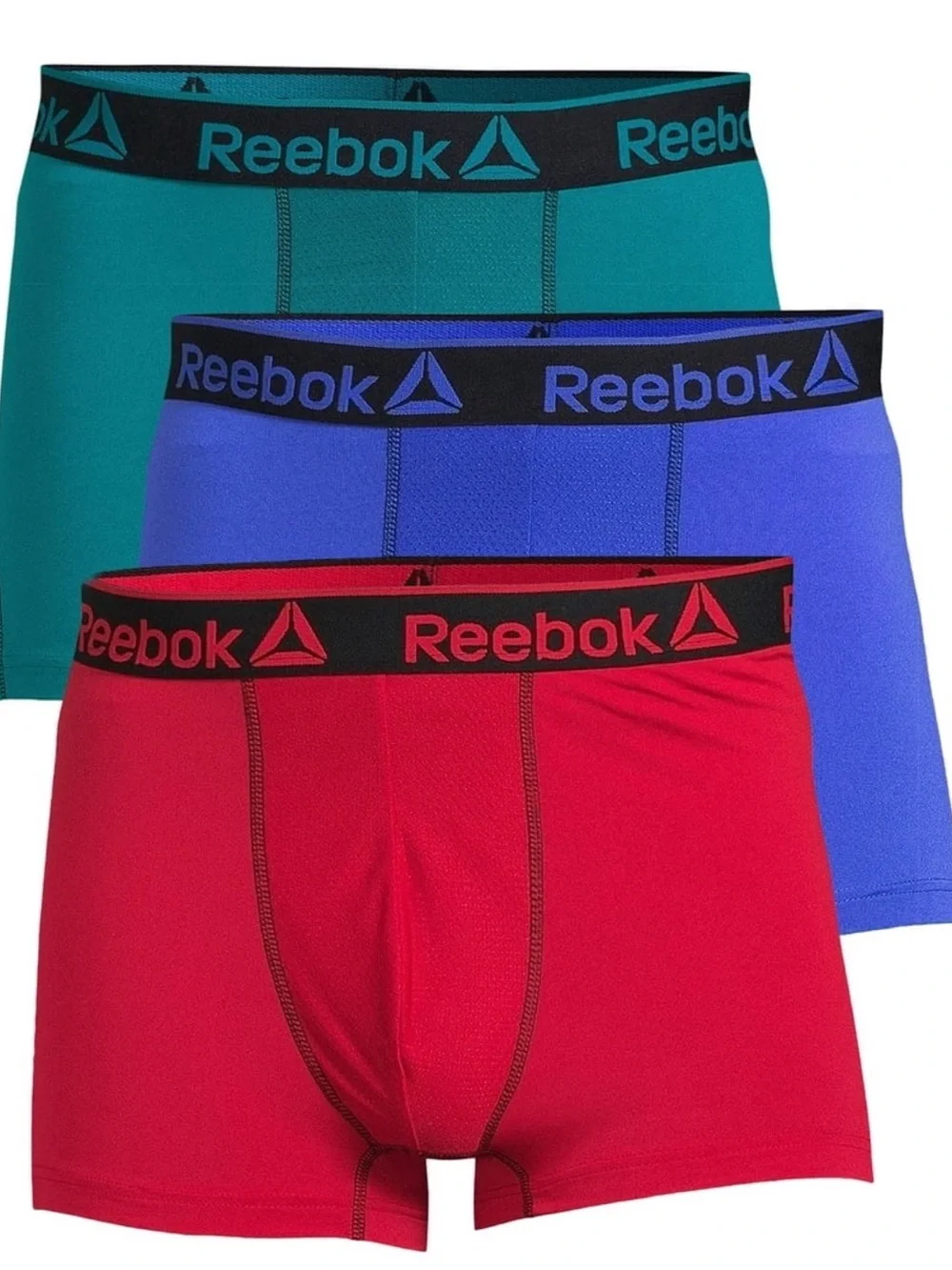 Reebok 3-Pack Performance Boxer Briefs - Teal, Blue, Red